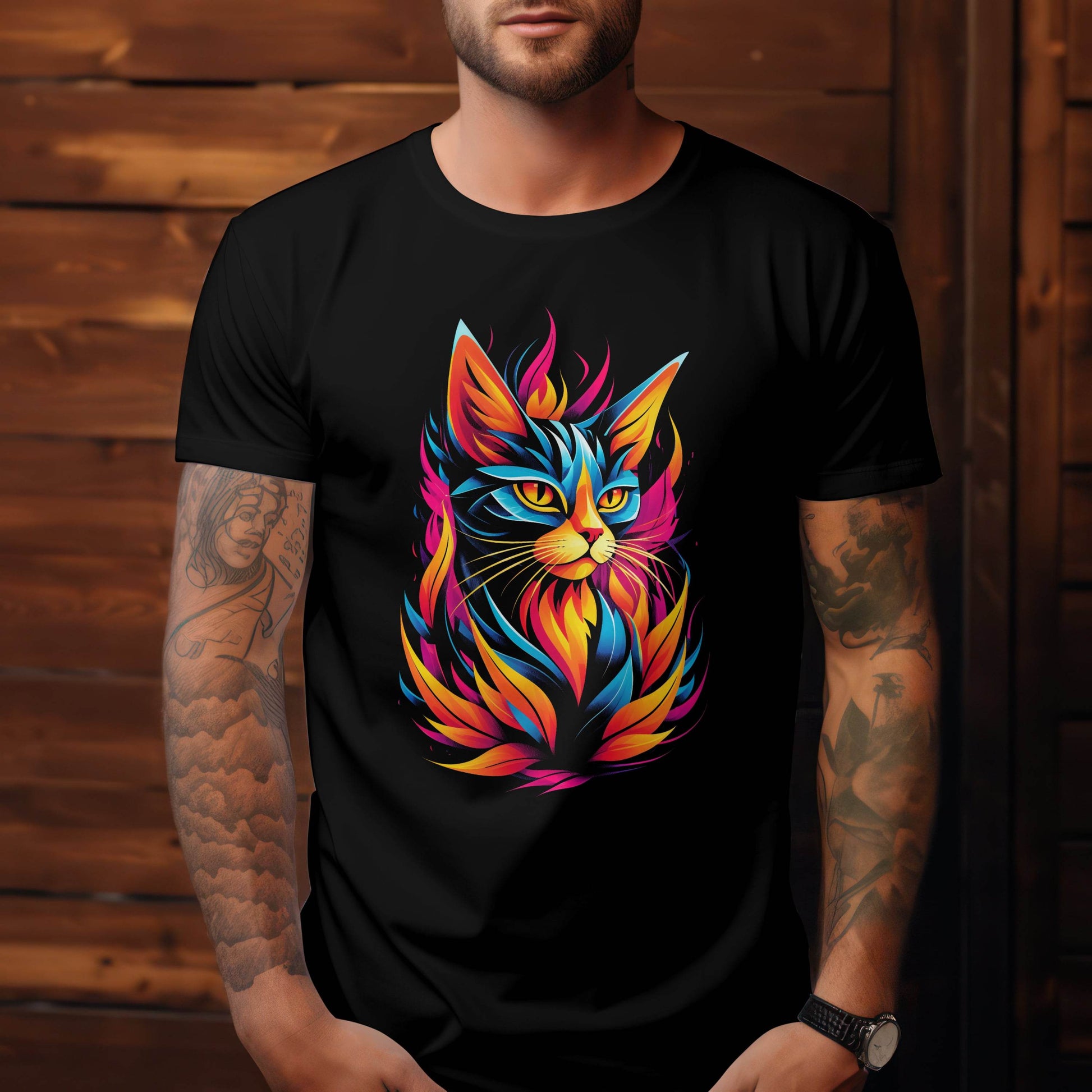 Fireborn Feline – Flame Spirit Cat T-shirt #ak1 - Psyque