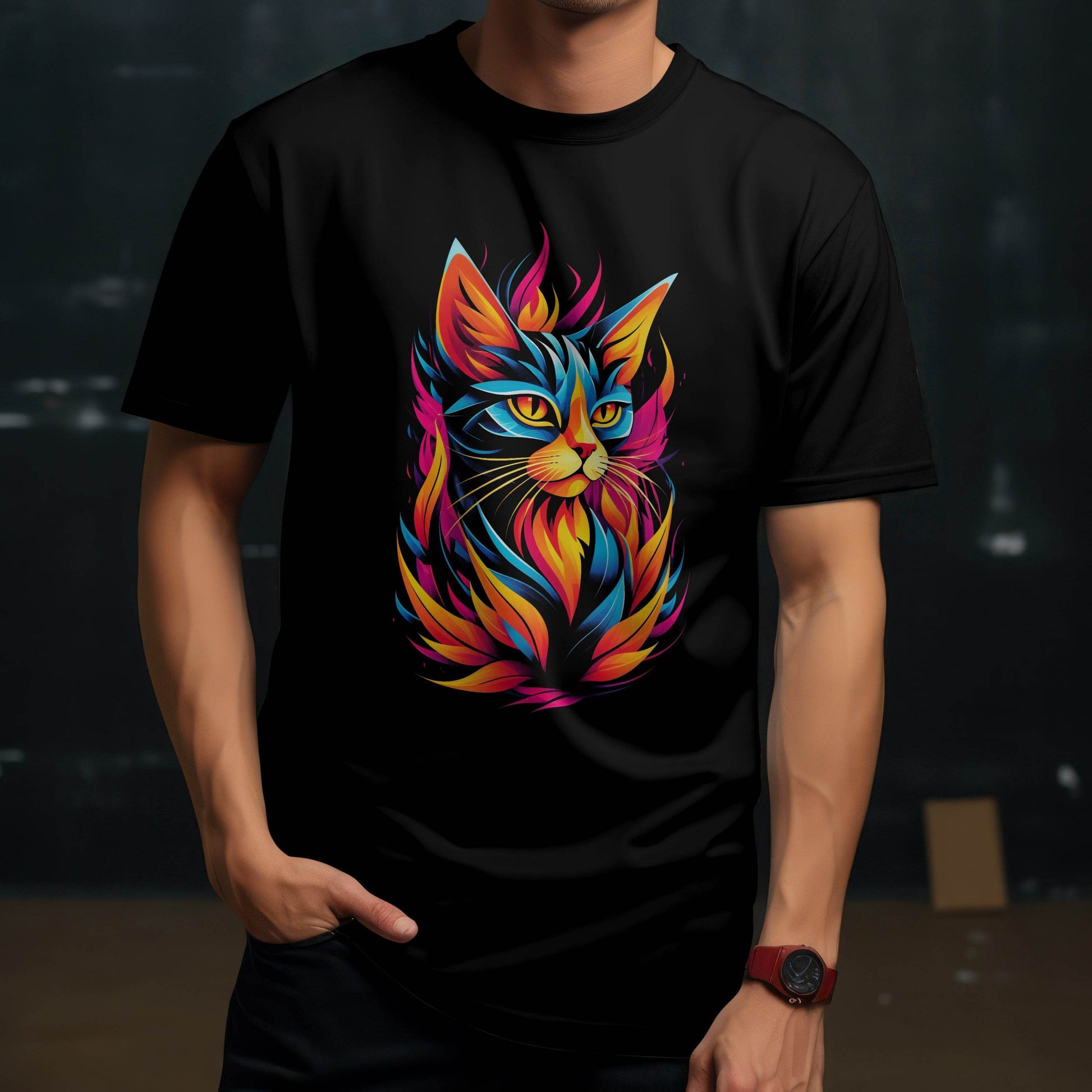 Fireborn Feline – Flame Spirit Cat T-shirt #ak1 - Psyque