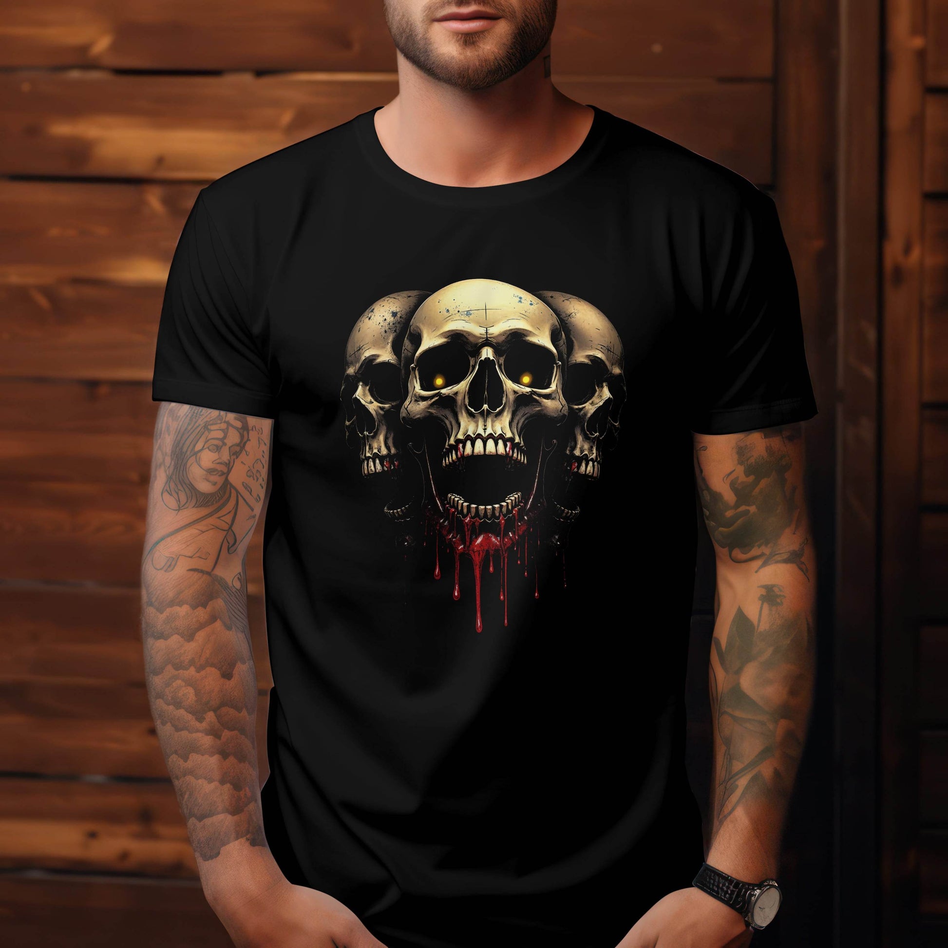Three Skulls – Blood Drip Edition T-shirt #s2 - Psyque