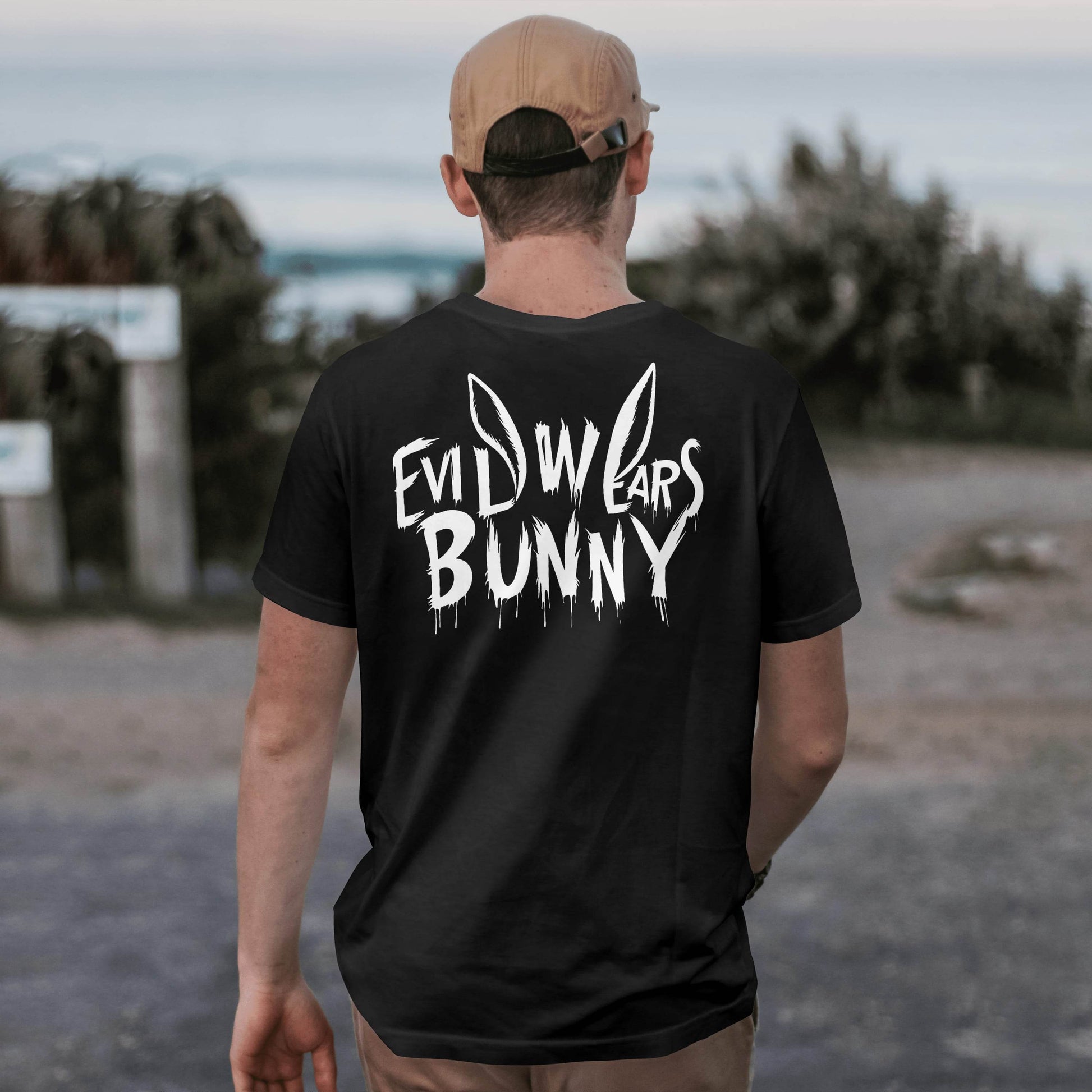 Evil Wears Bunny Ears – Creepy Chest & Back Print Edition T-shirt #p1a - Psyque