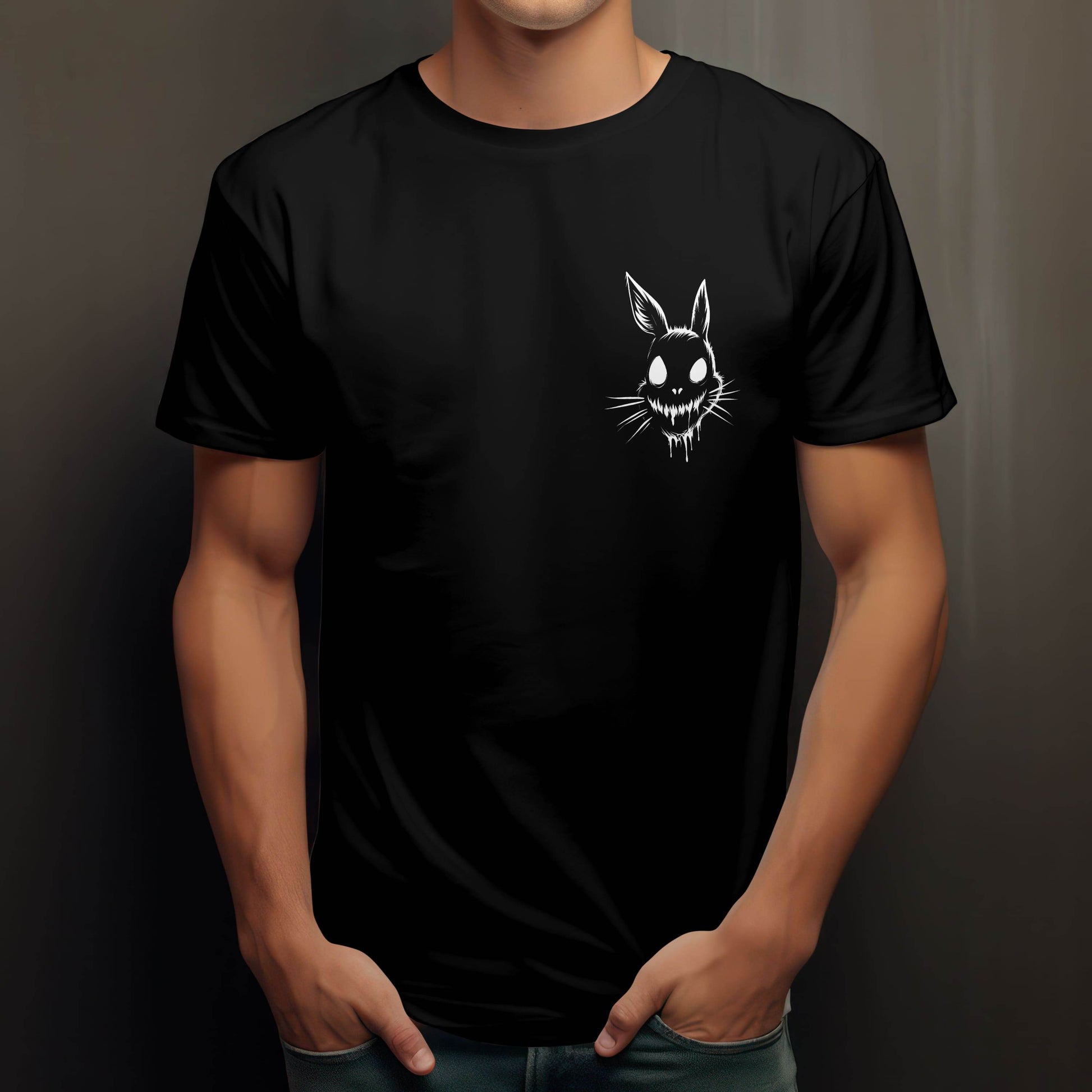 Evil Wears Bunny Ears – Creepy Chest & Back Print Edition T-shirt #p1a - Psyque