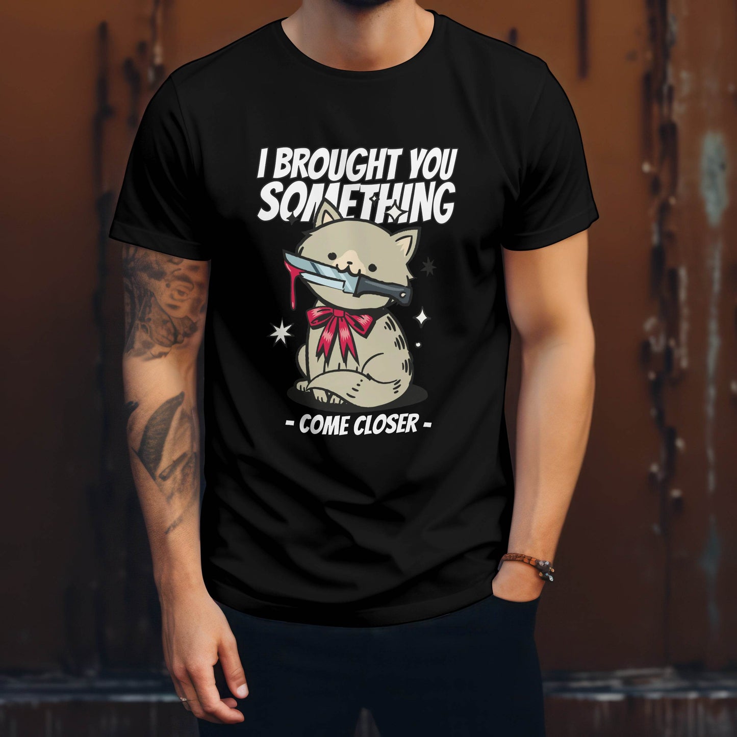 Funny Cat Knife T-Shirt – I Brought You Something #f8 - Psyque