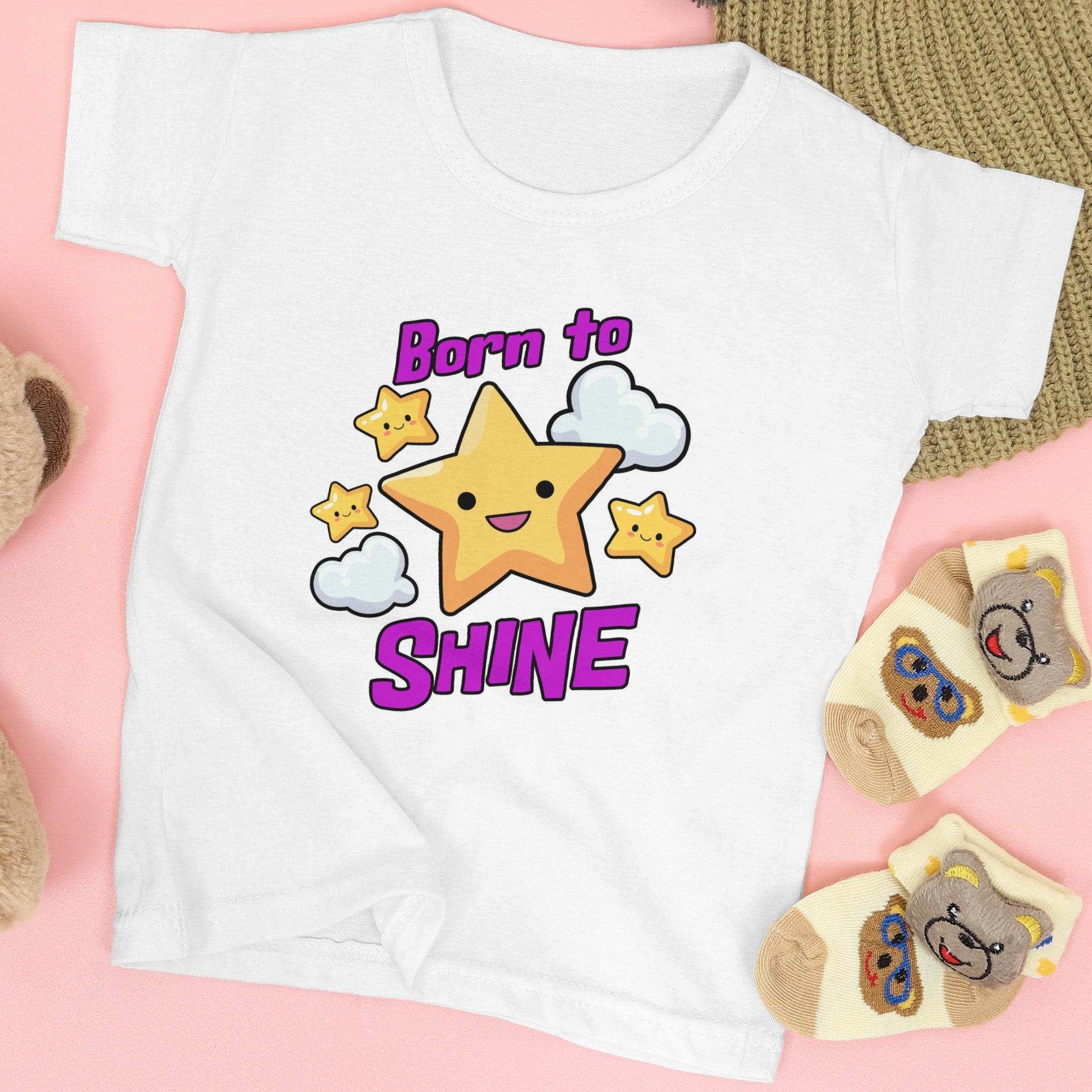 Born to Shine Kids T-Shirt – Happy Star & Cloud Graphic #k19