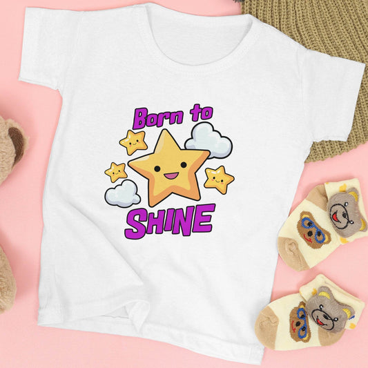 Born to Shine Kids T-Shirt – Happy Star & Cloud Graphic #k19