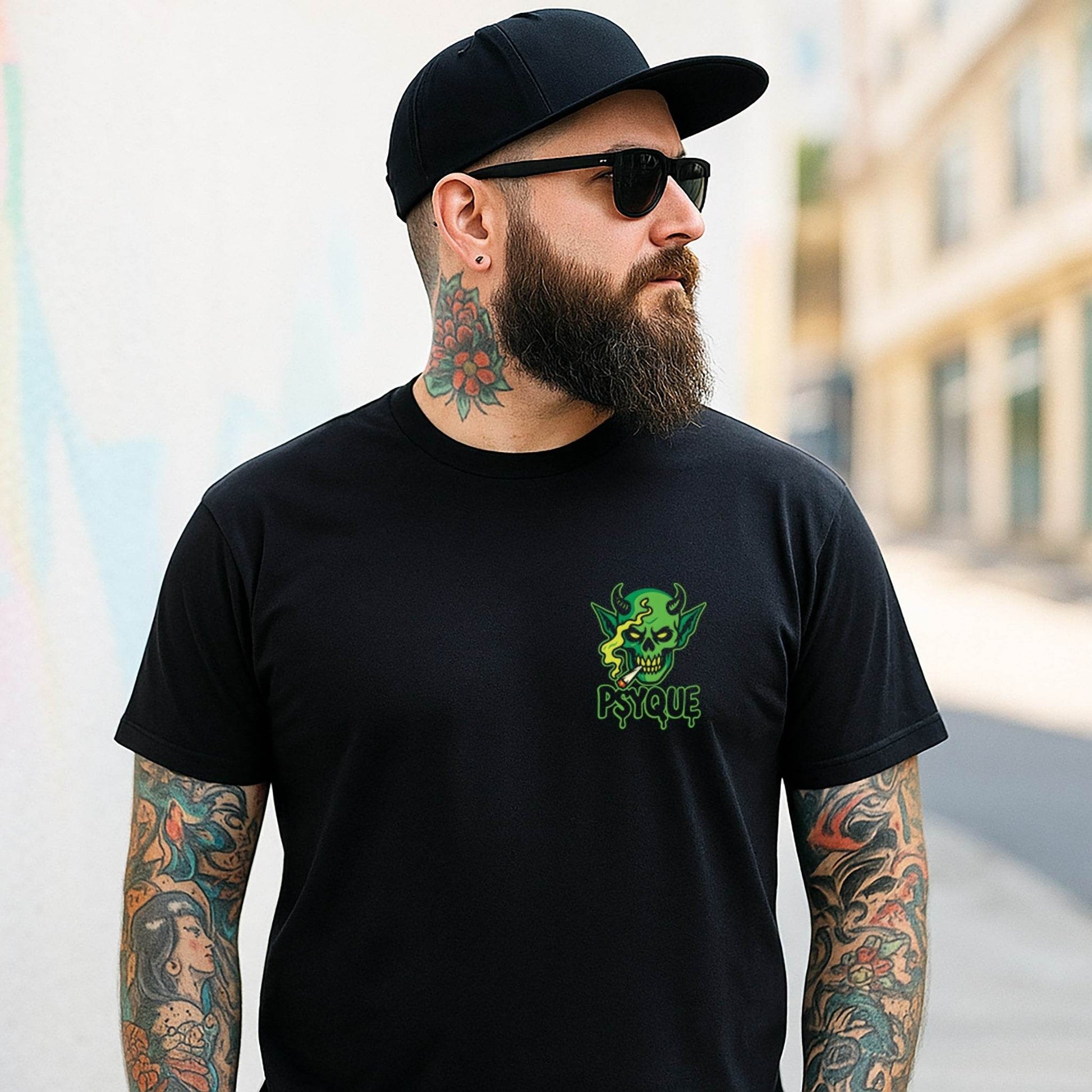 Green Fiend – Smokin’ Devil Head T-shirt #st25 - Psyque
