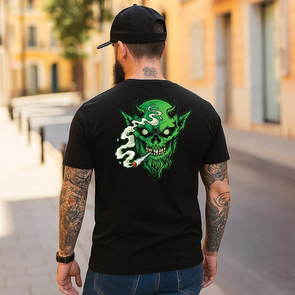 Green Fiend – Smokin’ Devil Head T-shirt #st25 - Psyque