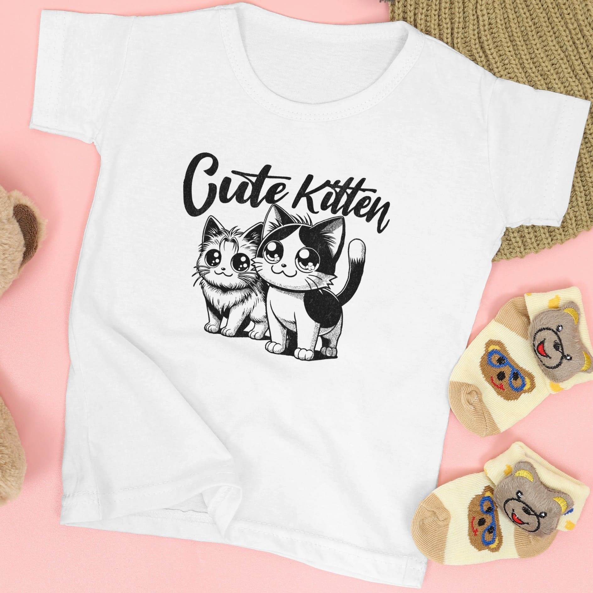 Cute Kitten Kids T-Shirt – Manga Style Cat Duo Graphic #k20 - Psyque