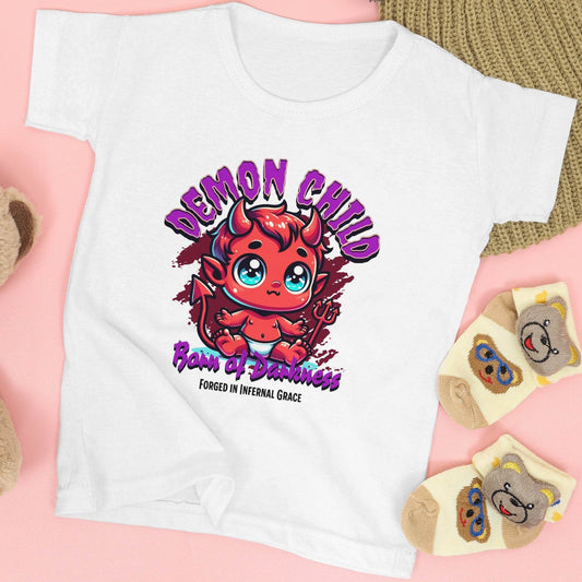 Demon Child Kids T-Shirt – Born of Darkness Cartoon Design #k17 - Psyque