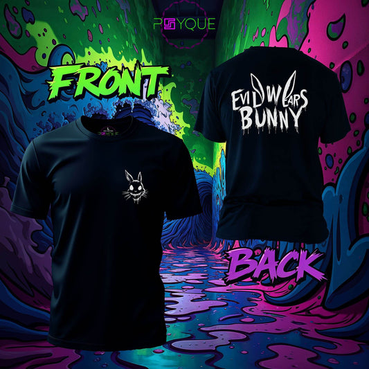 Evil Wears Bunny Ears – Creepy Chest & Back Print Edition T-shirt #p1a - Psyque