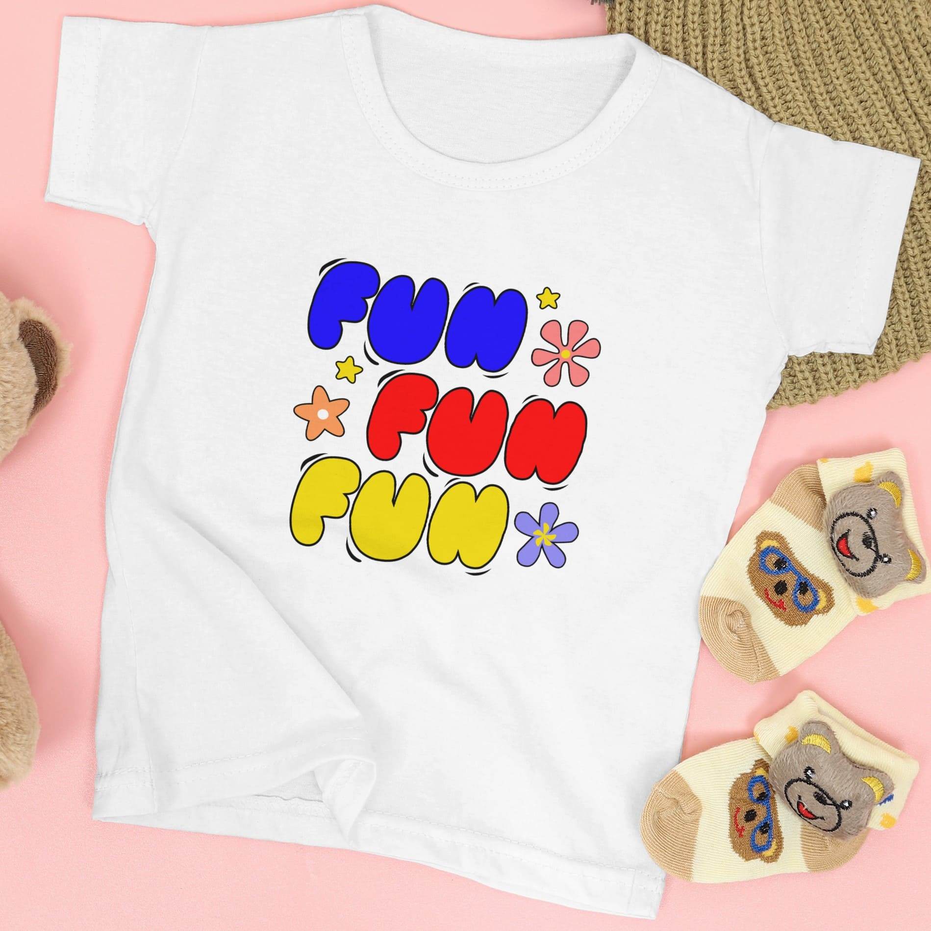 Fun Fun Fun Kids T-Shirt – Retro Rainbow Lettering Tee #k21 - Psyque