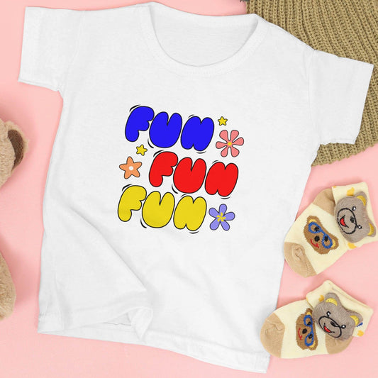 Fun Fun Fun Kids T-Shirt – Retro Rainbow Lettering Tee #k21 - Psyque