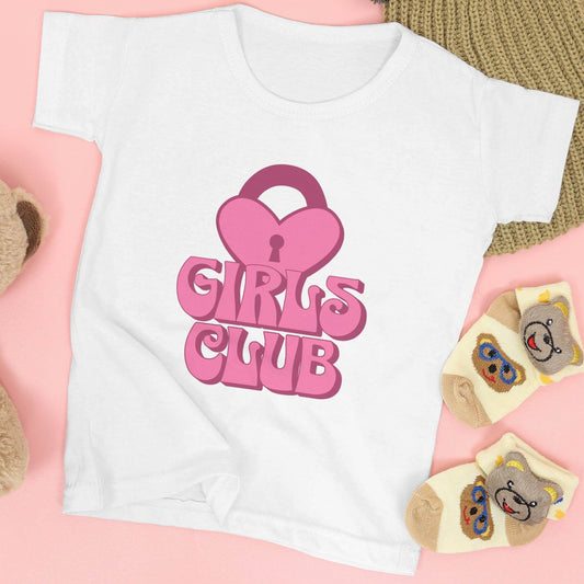 Girls Club Kids T-Shirt – Retro Pink Heart Lock Design #k22 - Psyque