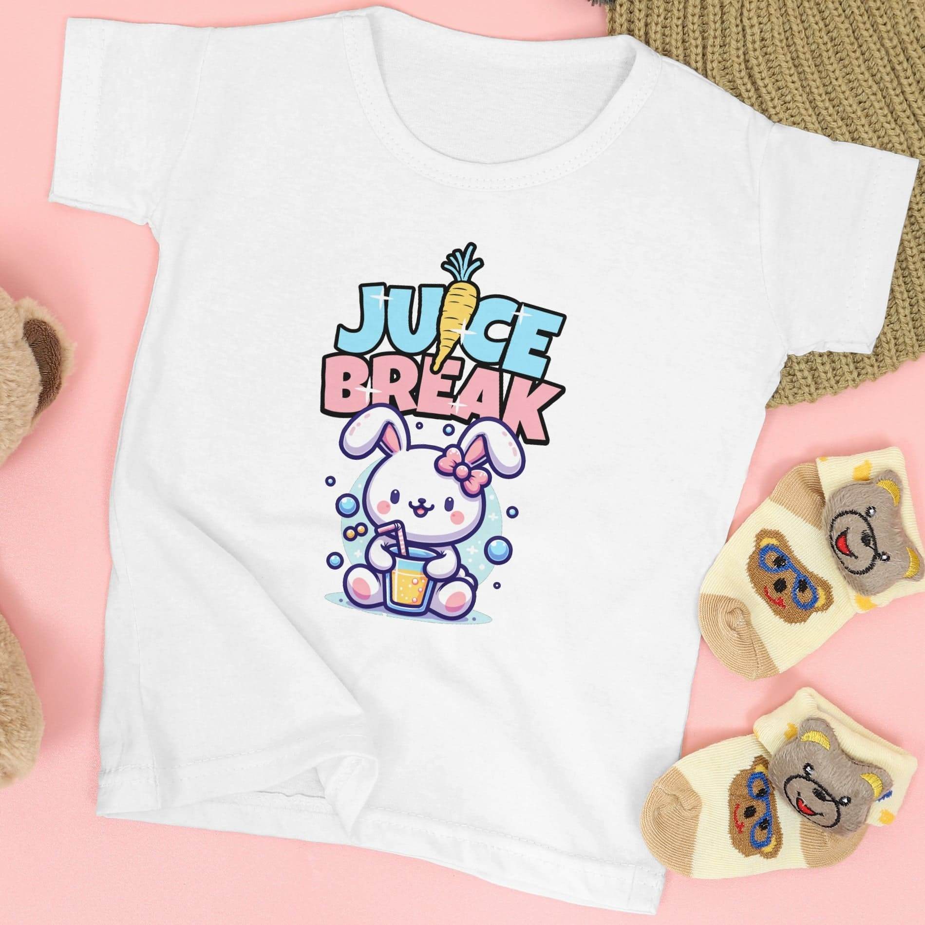 Juice Break Kids T-Shirt – Cute Bunny & Carrot Drink Graphic #k23 - Psyque