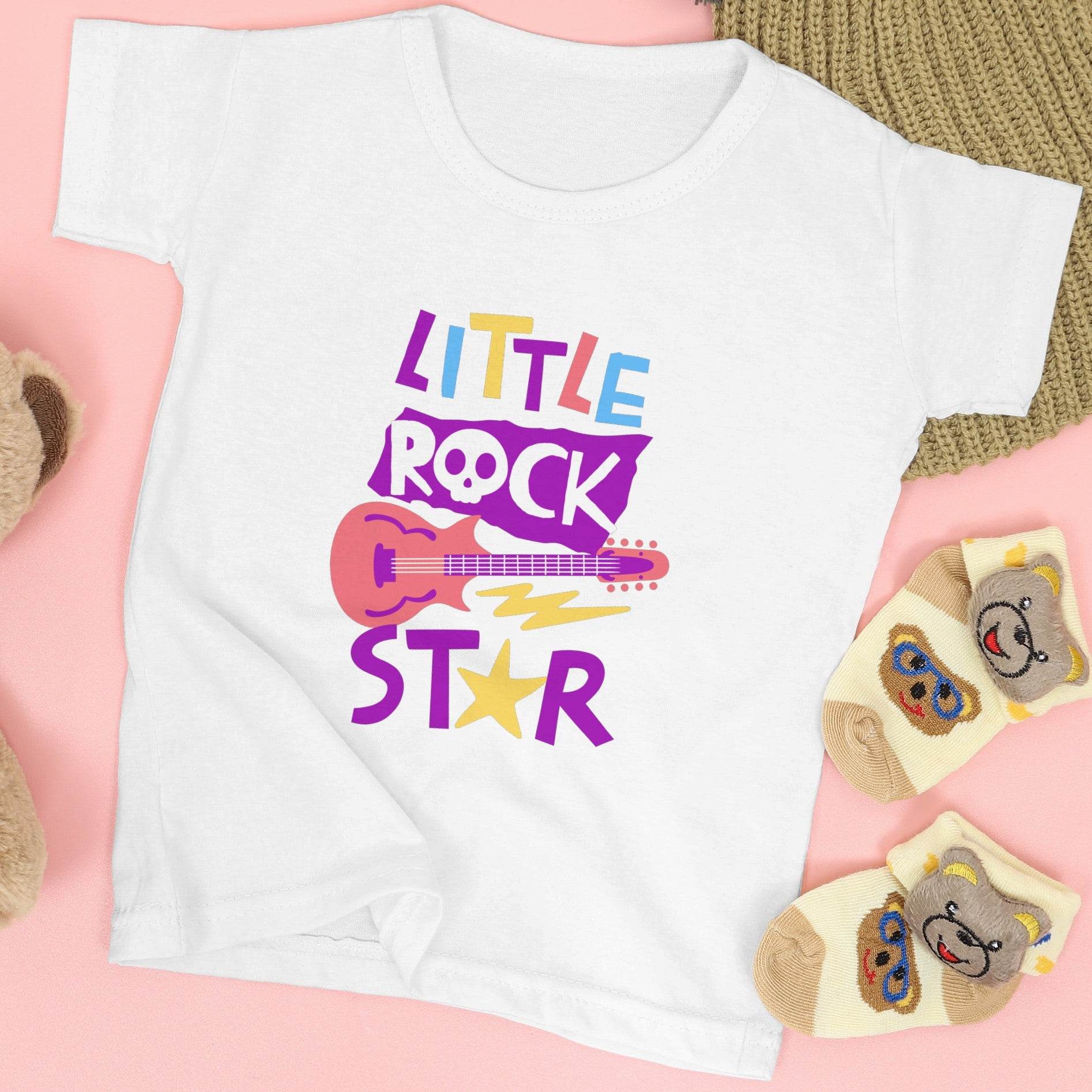 Little Rock Star Kids T-Shirt – Guitar Skull Graphic Tee #k11