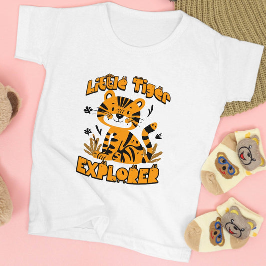 Little Tiger Explorer Kids T-Shirt – Jungle Animal Graphic Tee #k12