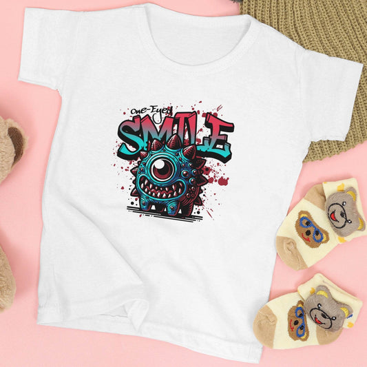 One-Eyed Smile Kids T-Shirt – Spiky Monster Graphic Tee #k10 - Psyque