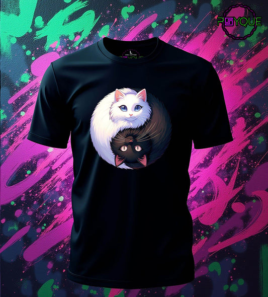Purrfect Balance – Yin Yang Cats Edition T-Shirt #ac1 - Psyque