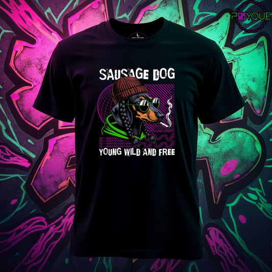 Sausage Dog – Young, Wild & Free T-shirt #ad4 - Psyque