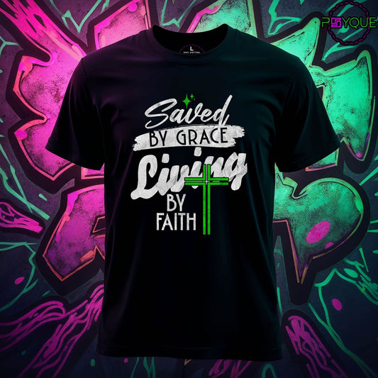 Saved by Grace, Living by Faith T-shirt #re12 - Psyque
