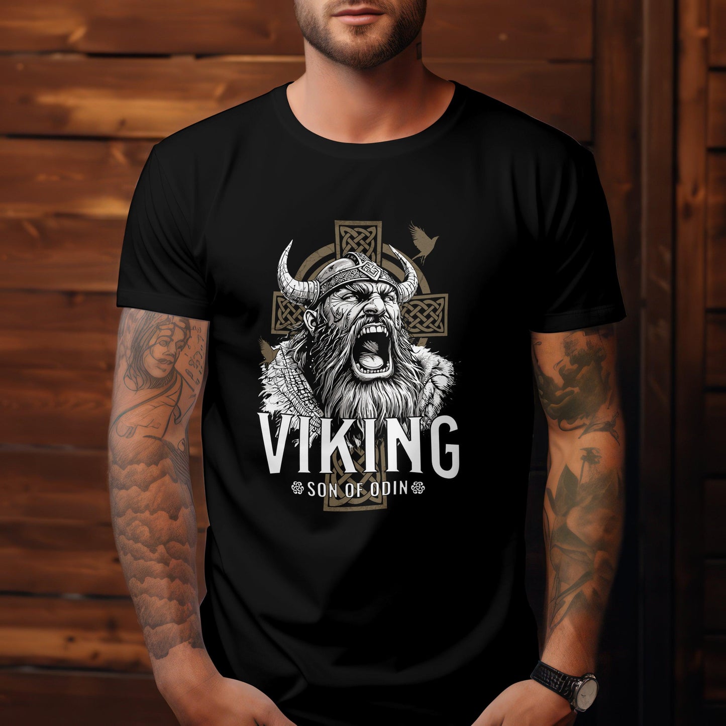 Viking Son of Odin T-Shirt Wiking Helmet Cross Tshirt Norse Valhalla Tee #wv1 - Psyque