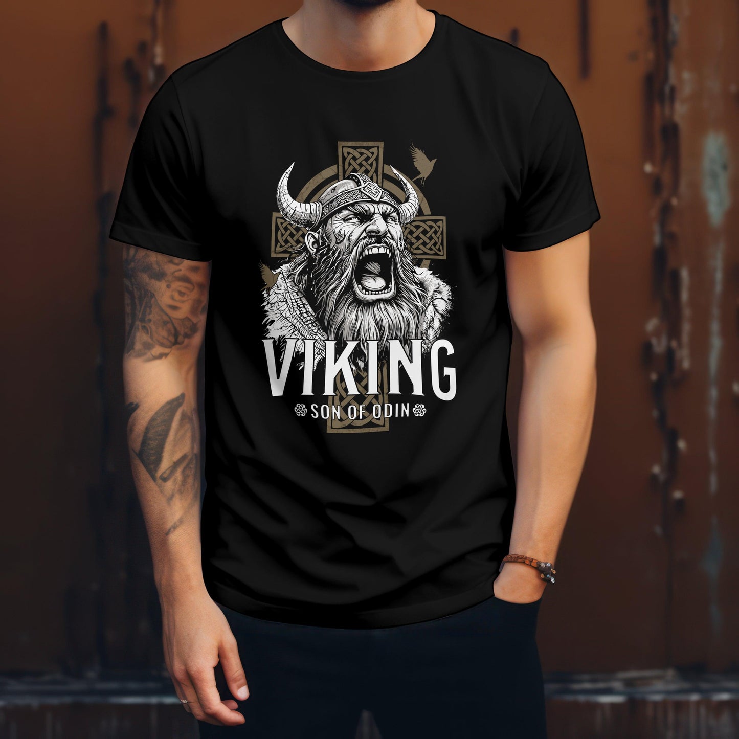 Viking Son of Odin T-Shirt Wiking Helmet Cross Tshirt Norse Valhalla Tee #wv1 - Psyque