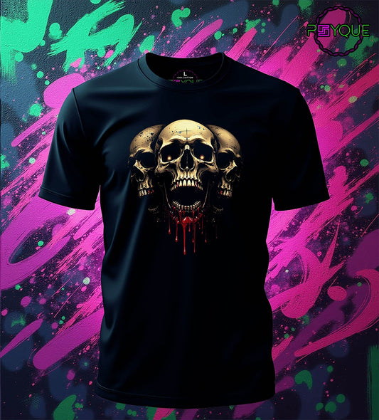Three Skulls – Blood Drip Edition T-shirt #s2 - Psyque