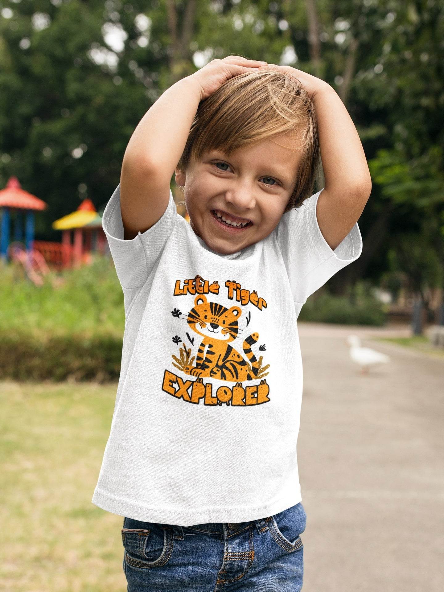 Little Tiger Explorer Kids T-Shirt – Jungle Animal Graphic Tee #k12 - Psyque
