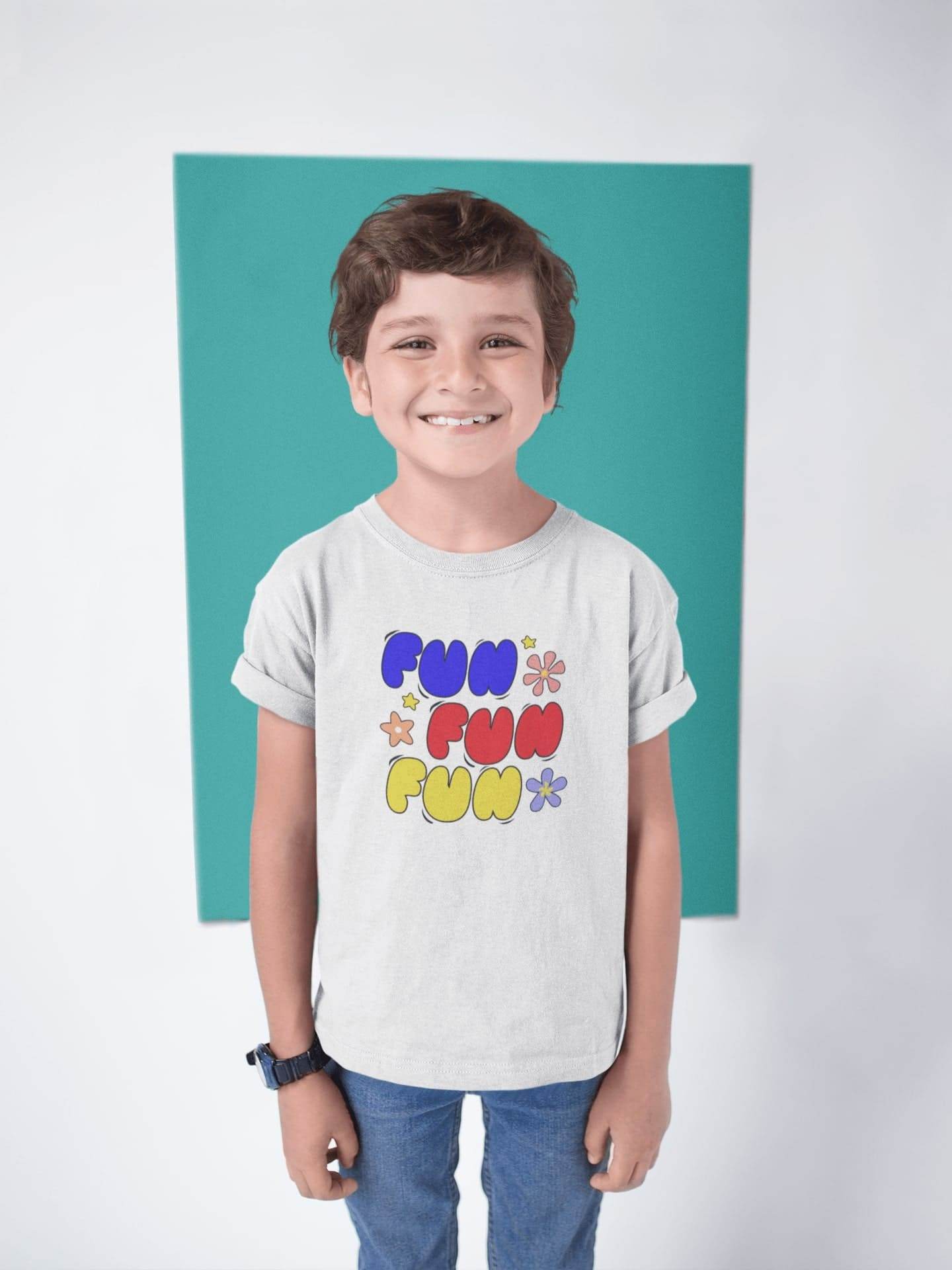 Fun Fun Fun Kids T-Shirt – Retro Rainbow Lettering Tee #k21 - Psyque