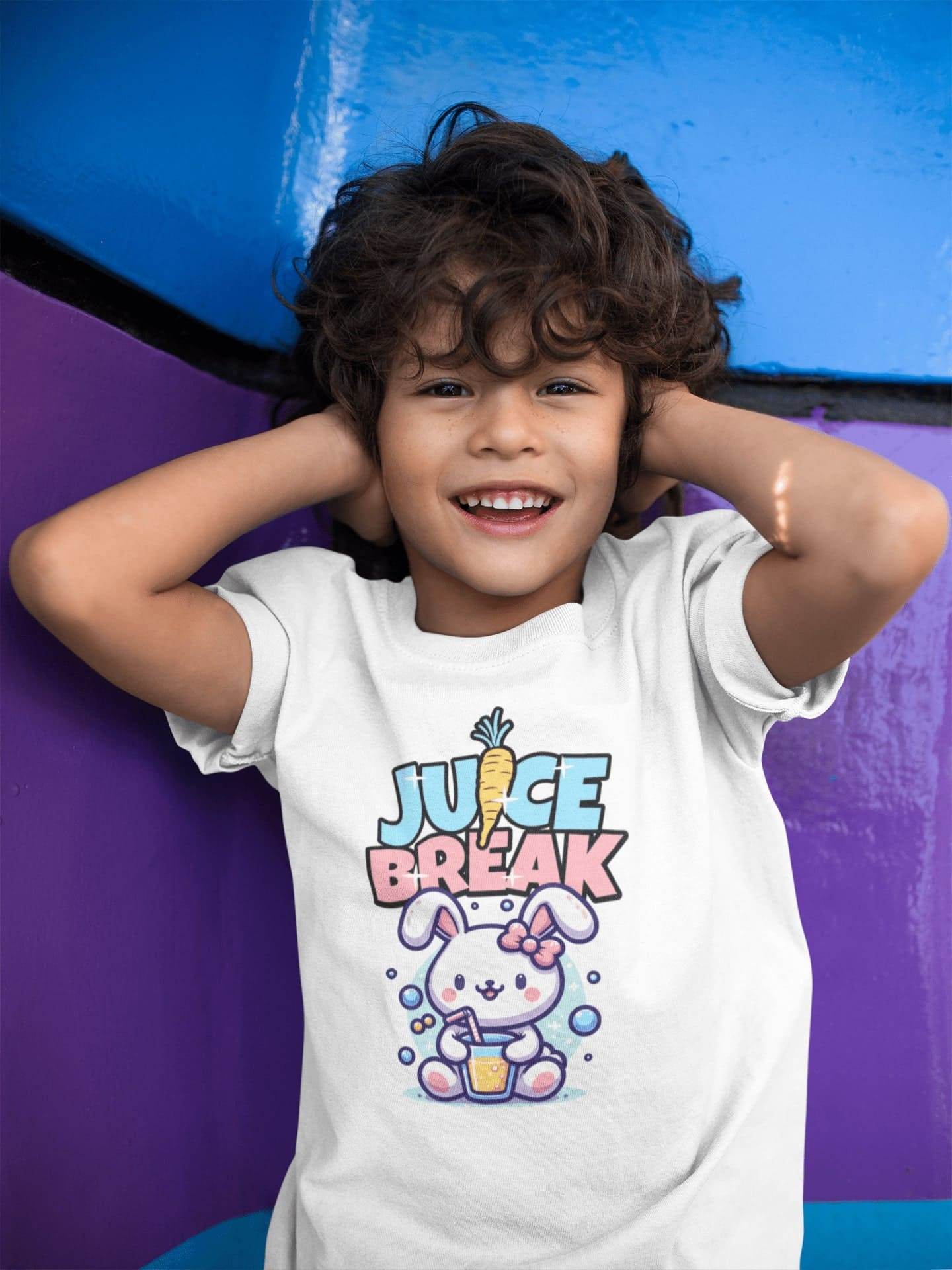 Juice Break Kids T-Shirt – Cute Bunny & Carrot Drink Graphic #k23 - Psyque