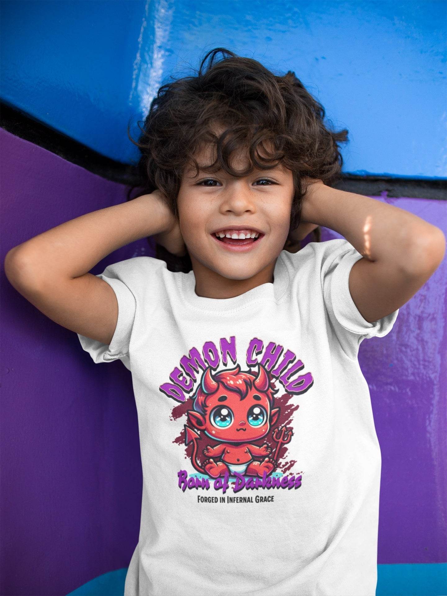 Demon Child Kids T-Shirt – Born of Darkness Cartoon Design #k17 - Psyque
