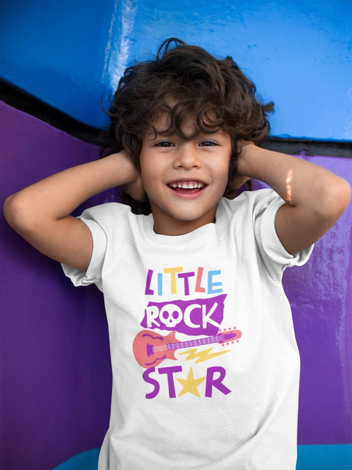 Little Rock Star Kids T-Shirt – Guitar Skull Graphic Tee #k11 - Psyque