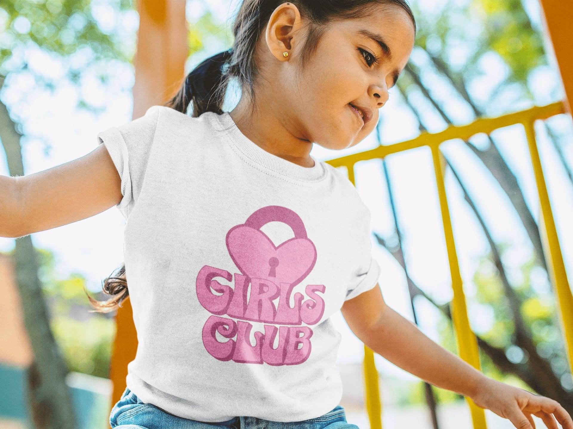 Girls Club Kids T-Shirt – Retro Pink Heart Lock Design #k22 - Psyque