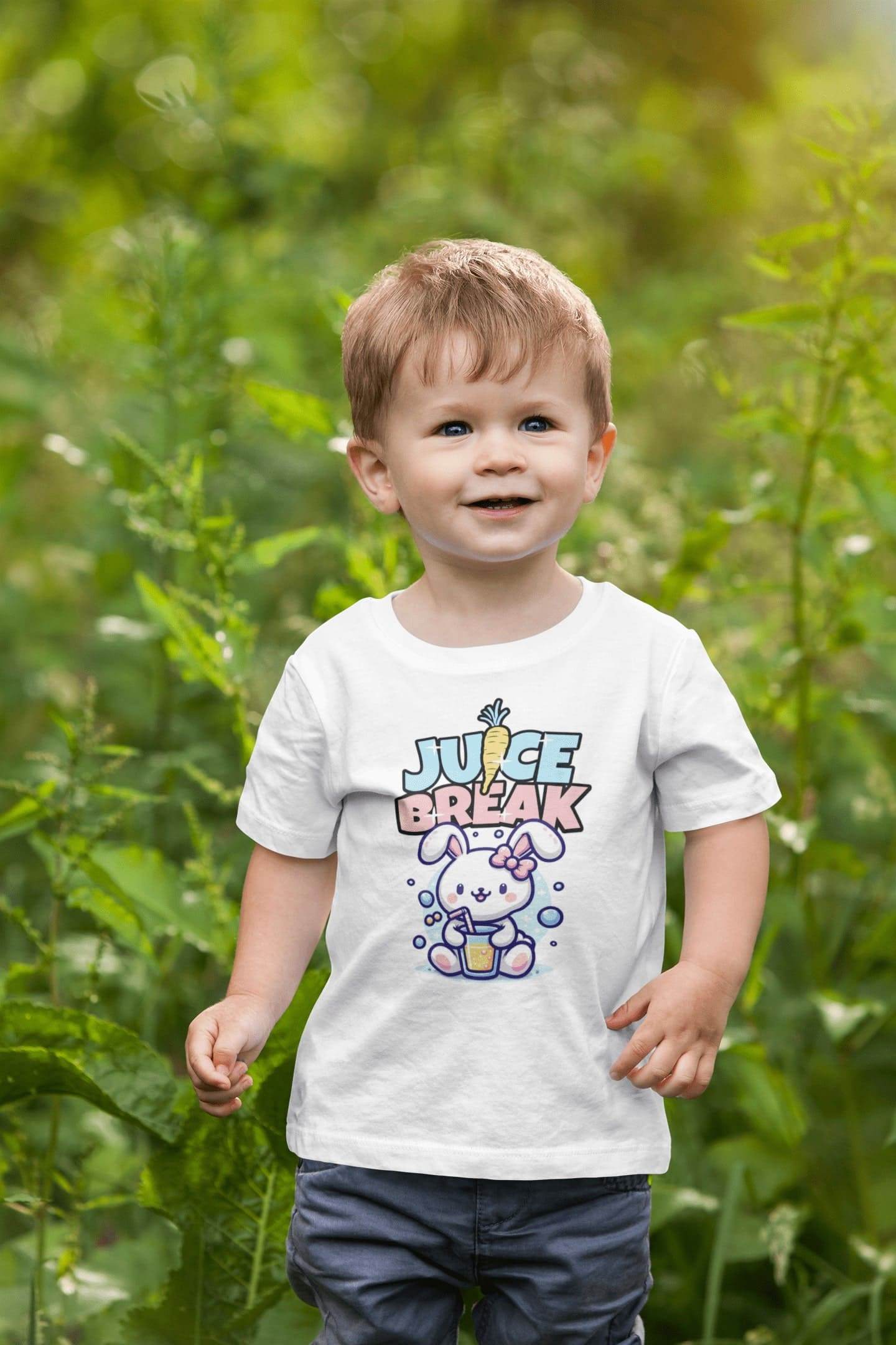 Juice Break Kids T-Shirt – Cute Bunny & Carrot Drink Graphic #k23 - Psyque