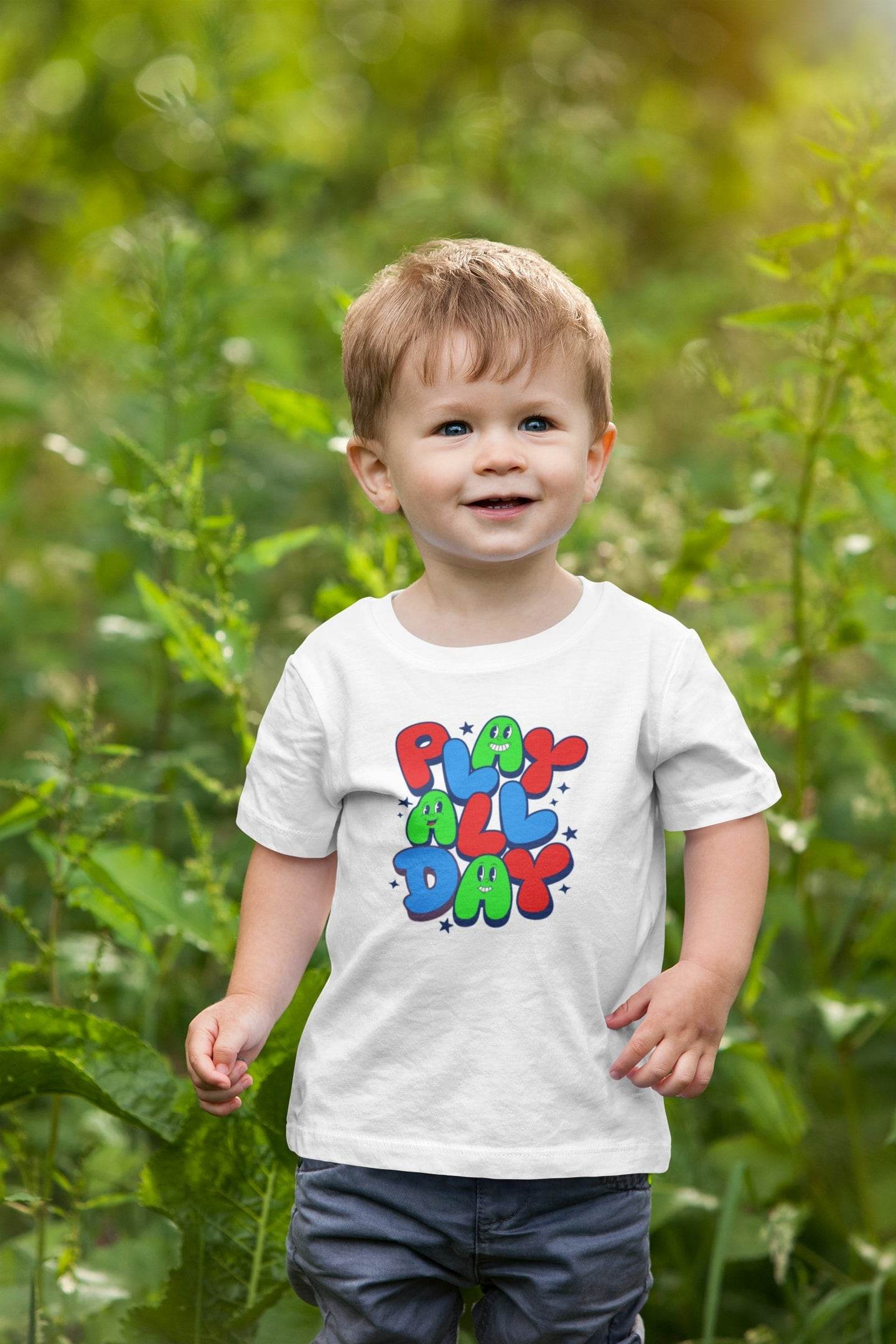 Play All Day Kids T-Shirt – Colorful Fun Graphic Tee #k8 - Psyque