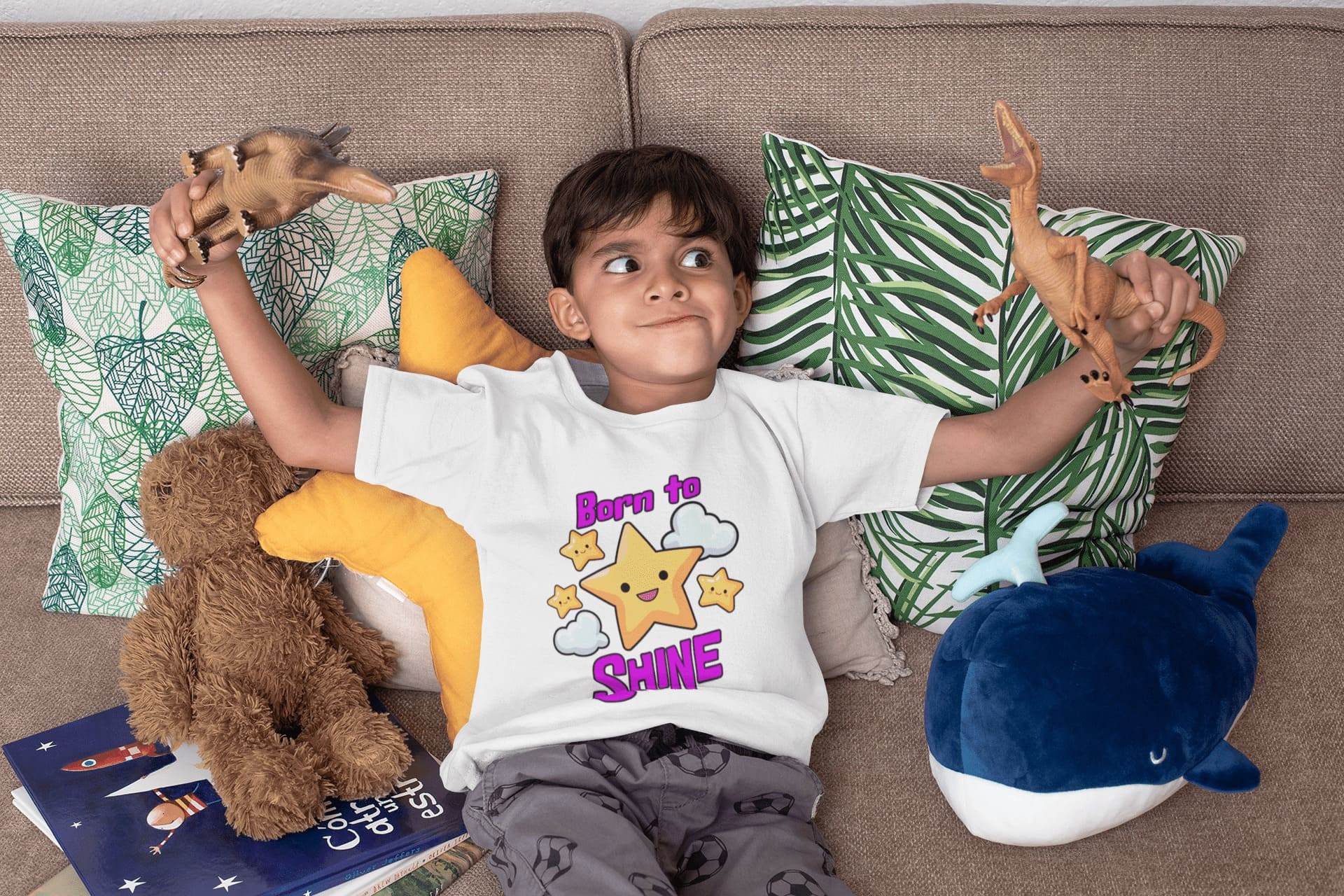 Born to Shine Kids T-Shirt – Happy Star & Cloud Graphic #k19 - Psyque