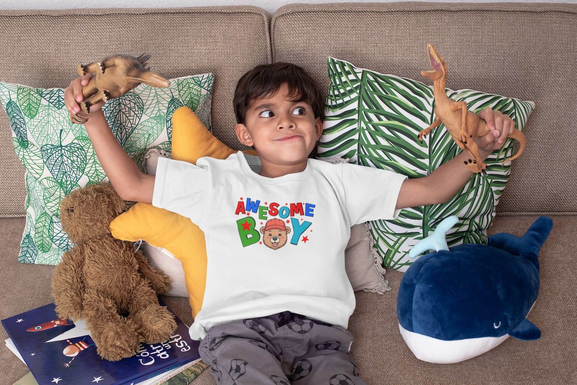 Awesome Boy Kids T-Shirt – Cartoon Bear Design #k3 - Psyque