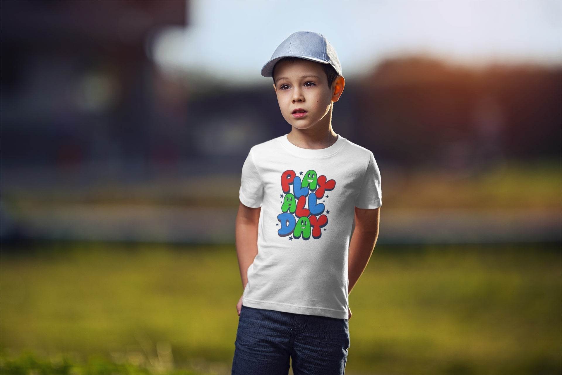 Play All Day Kids T-Shirt – Colorful Fun Graphic Tee #k8 - Psyque