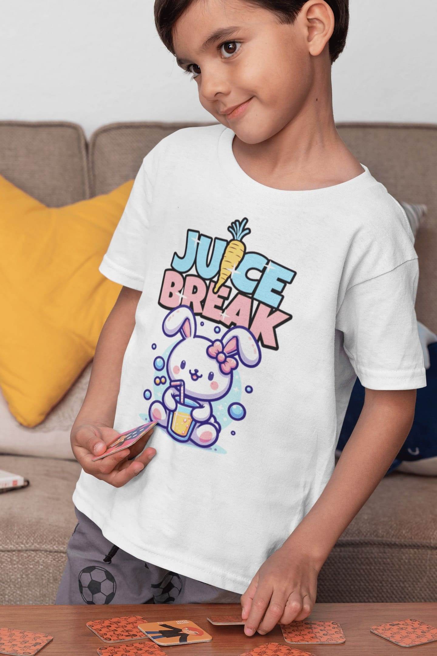 Juice Break Kids T-Shirt – Cute Bunny & Carrot Drink Graphic #k23 - Psyque