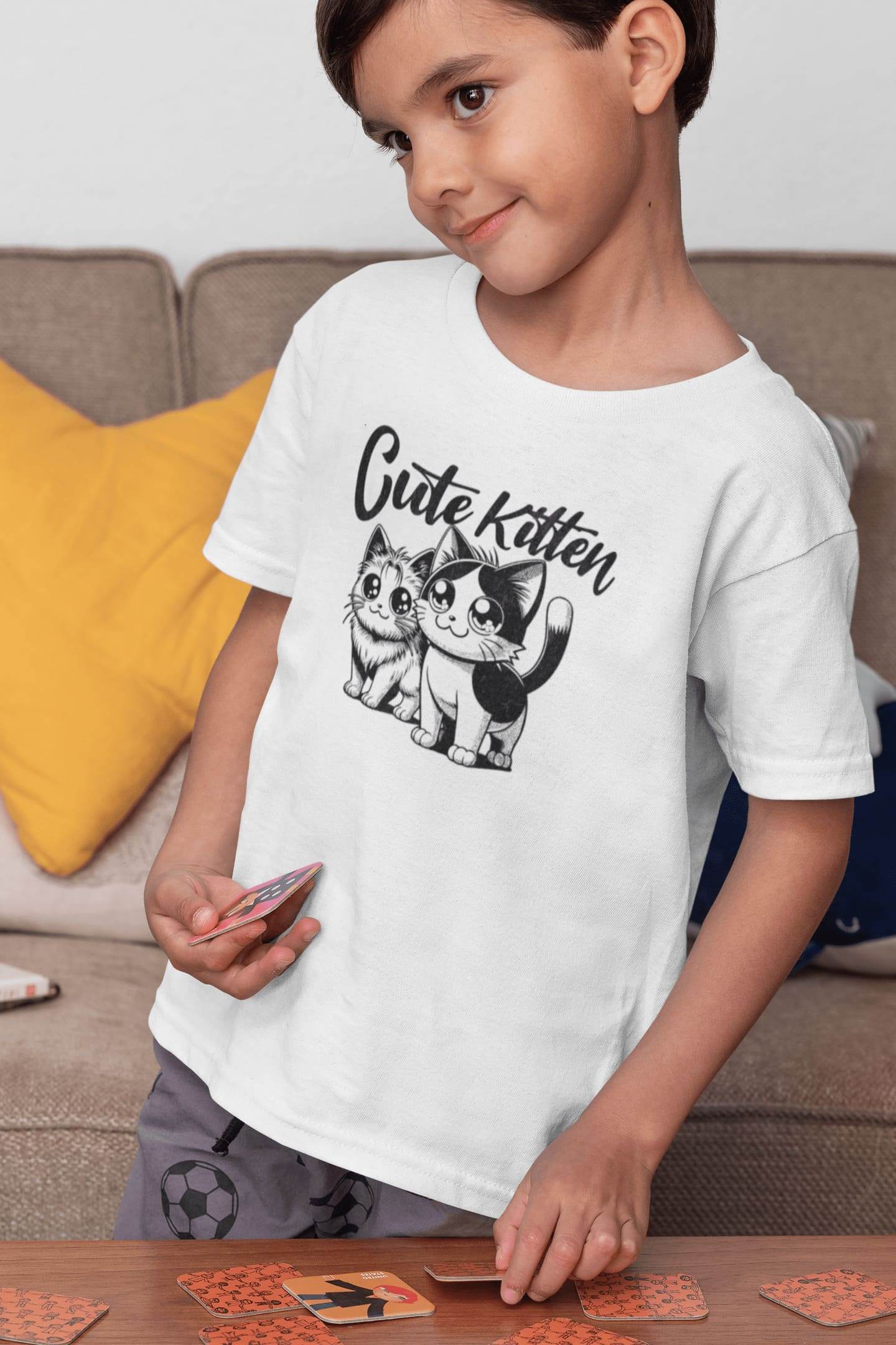 Cute Kitten Kids T-Shirt – Manga Style Cat Duo Graphic #k20 - Psyque