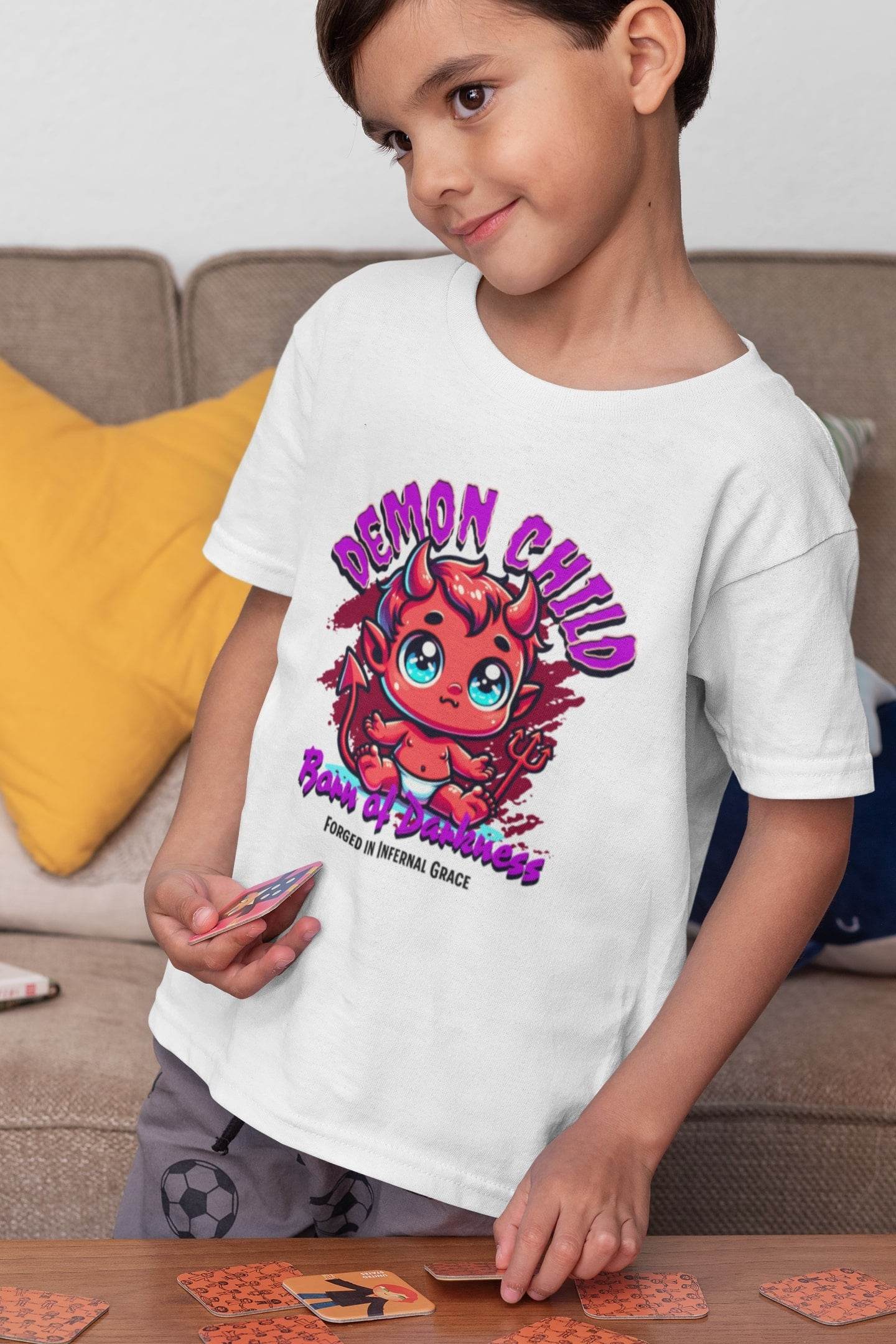 Demon Child Kids T-Shirt – Born of Darkness Cartoon Design #k17 - Psyque