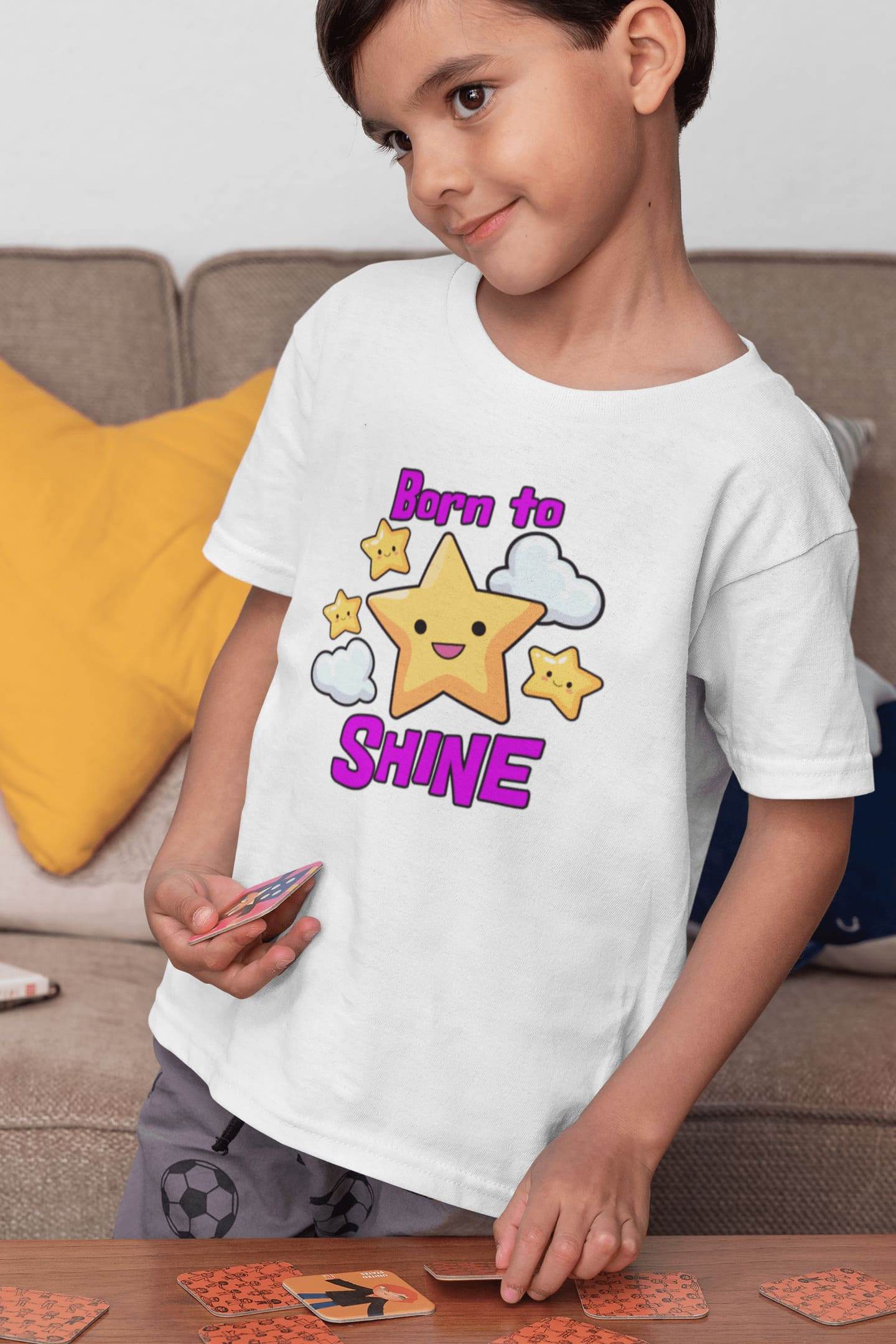 Born to Shine Kids T-Shirt – Happy Star & Cloud Graphic #k19 - Psyque