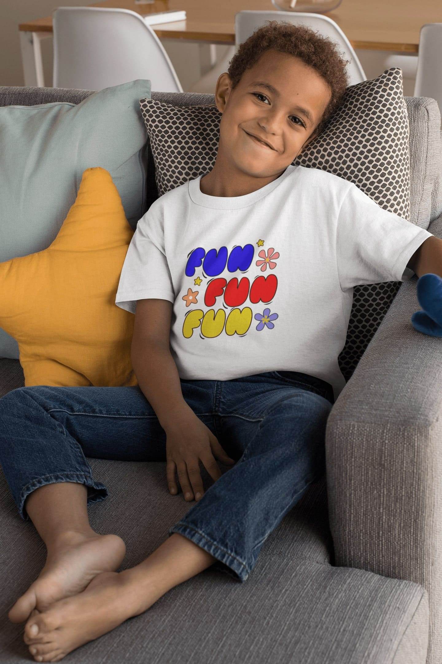 Fun Fun Fun Kids T-Shirt – Retro Rainbow Lettering Tee #k21 - Psyque