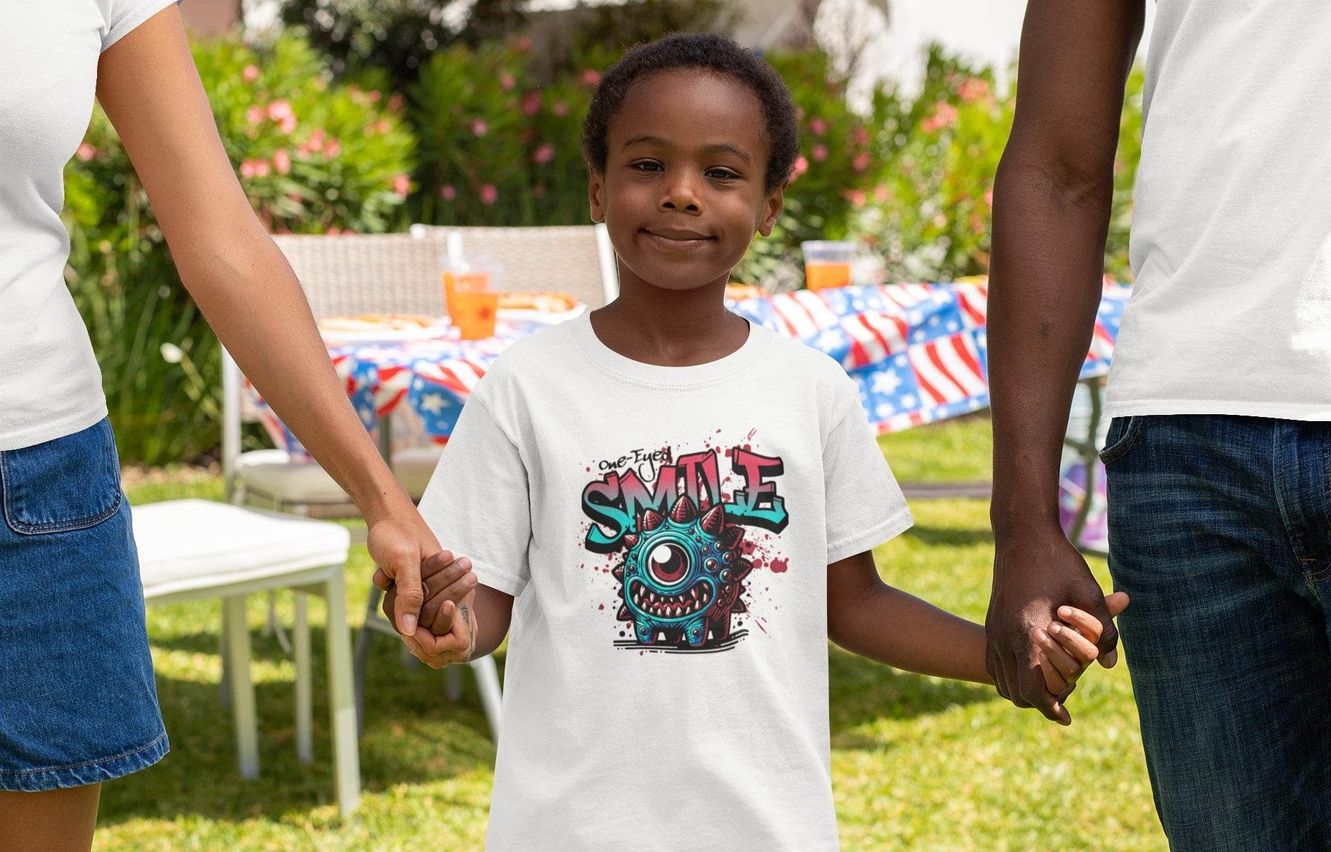 One-Eyed Smile Kids T-Shirt – Spiky Monster Graphic Tee #k10 - Psyque