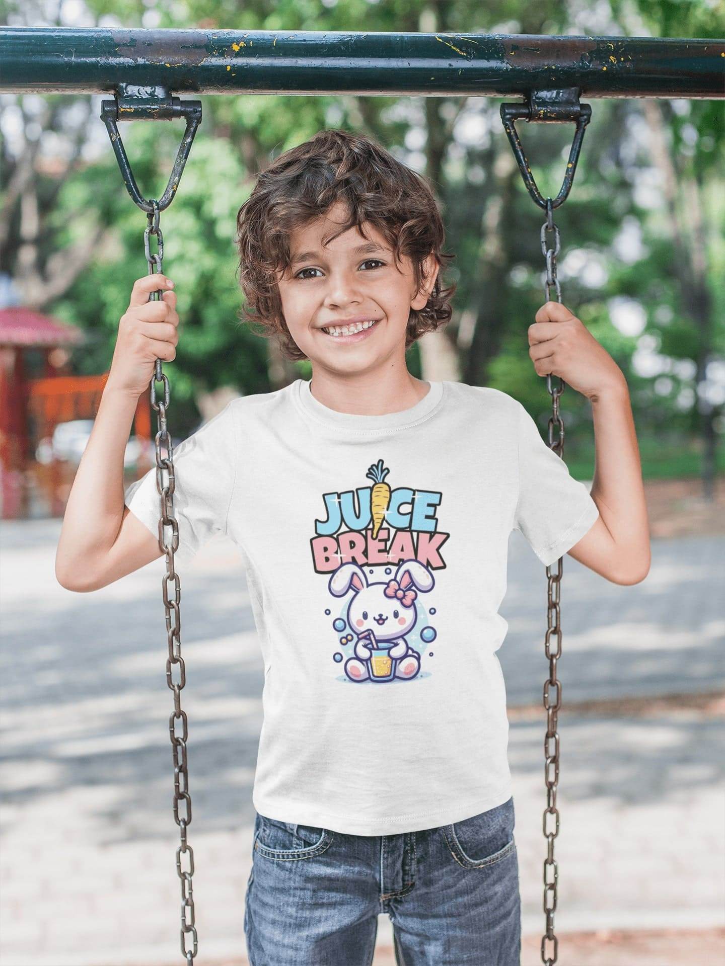 Juice Break Kids T-Shirt – Cute Bunny & Carrot Drink Graphic #k23 - Psyque