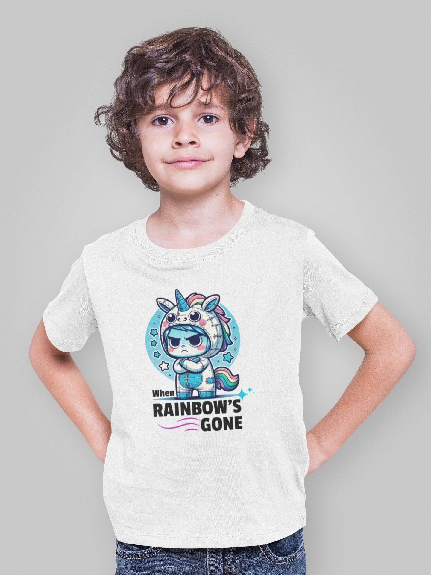 When Rainbows Gone Kids T-Shirt – Grumpy Unicorn Mood #k4 - Psyque