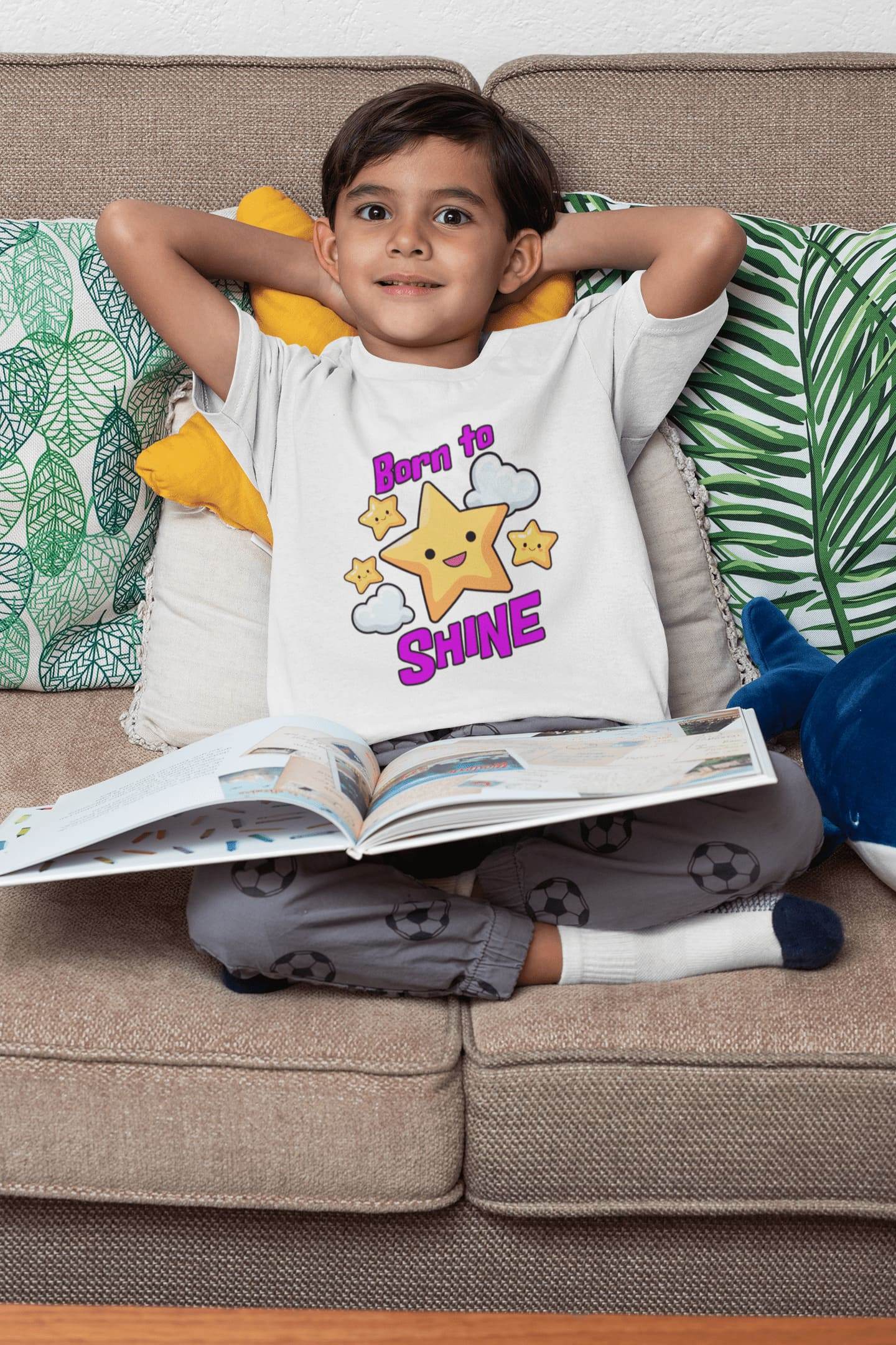 Born to Shine Kids T-Shirt – Happy Star & Cloud Graphic #k19 - Psyque