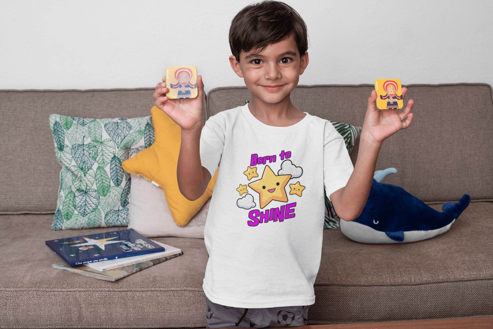 Born to Shine Kids T-Shirt – Happy Star & Cloud Graphic #k19 - Psyque