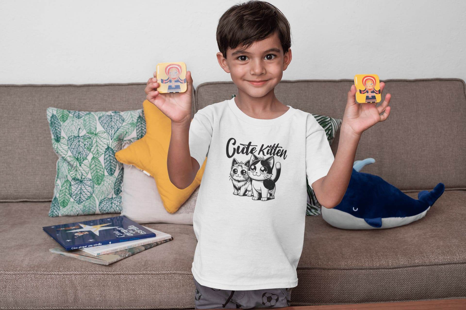 Cute Kitten Kids T-Shirt – Manga Style Cat Duo Graphic #k20 - Psyque