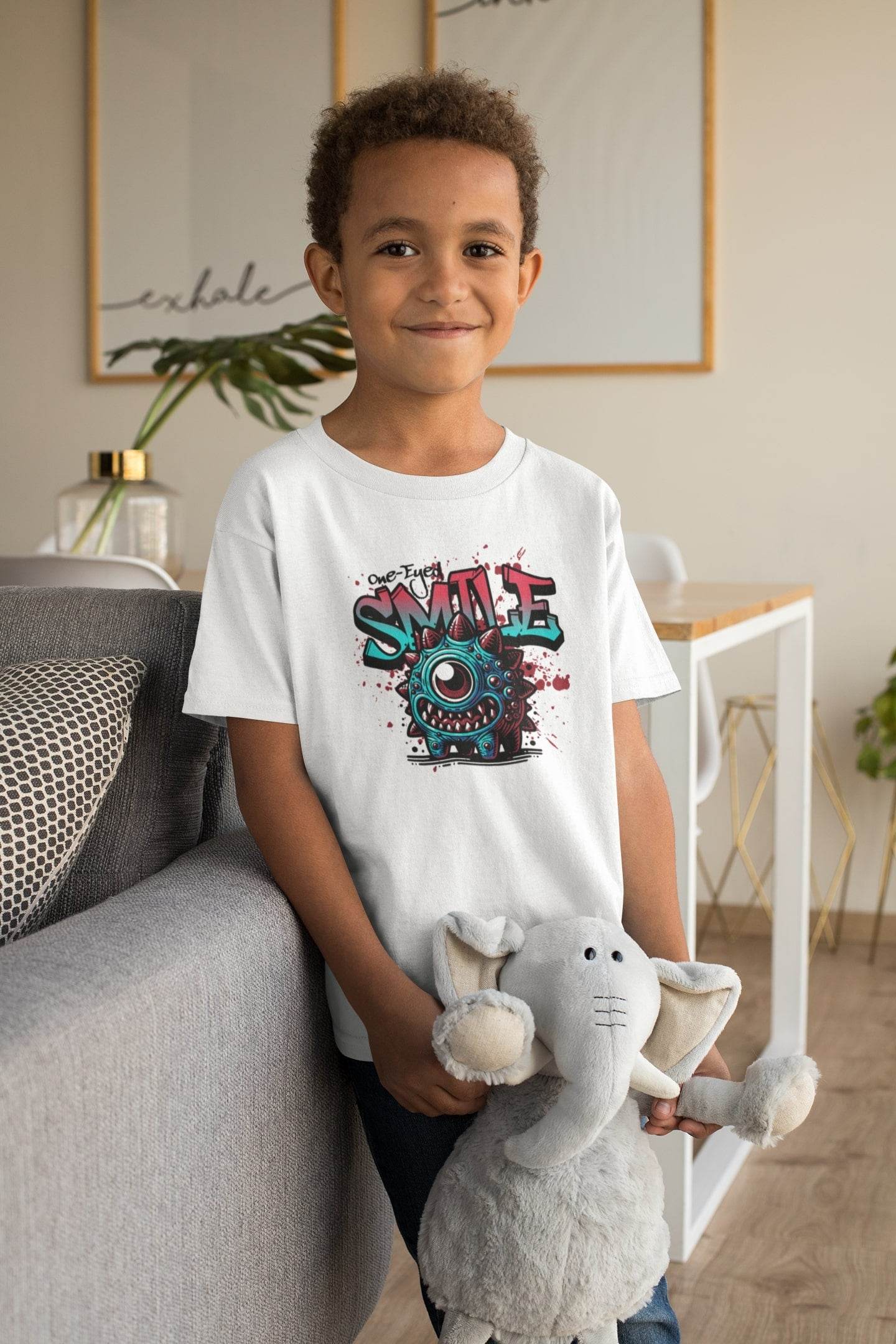 One-Eyed Smile Kids T-Shirt – Spiky Monster Graphic Tee #k10 - Psyque