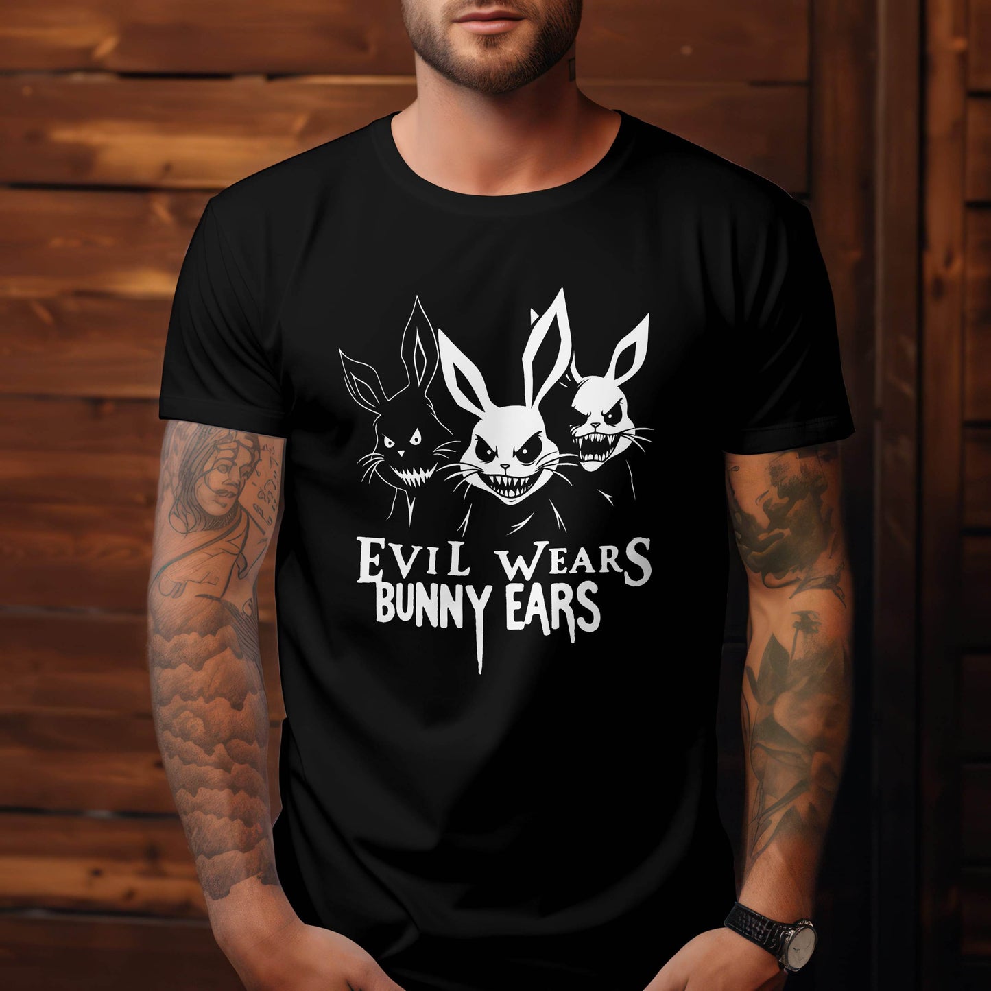 Evil Wears Bunny Ears – Triple Threat Edition T-shirt #p1c - Psyque